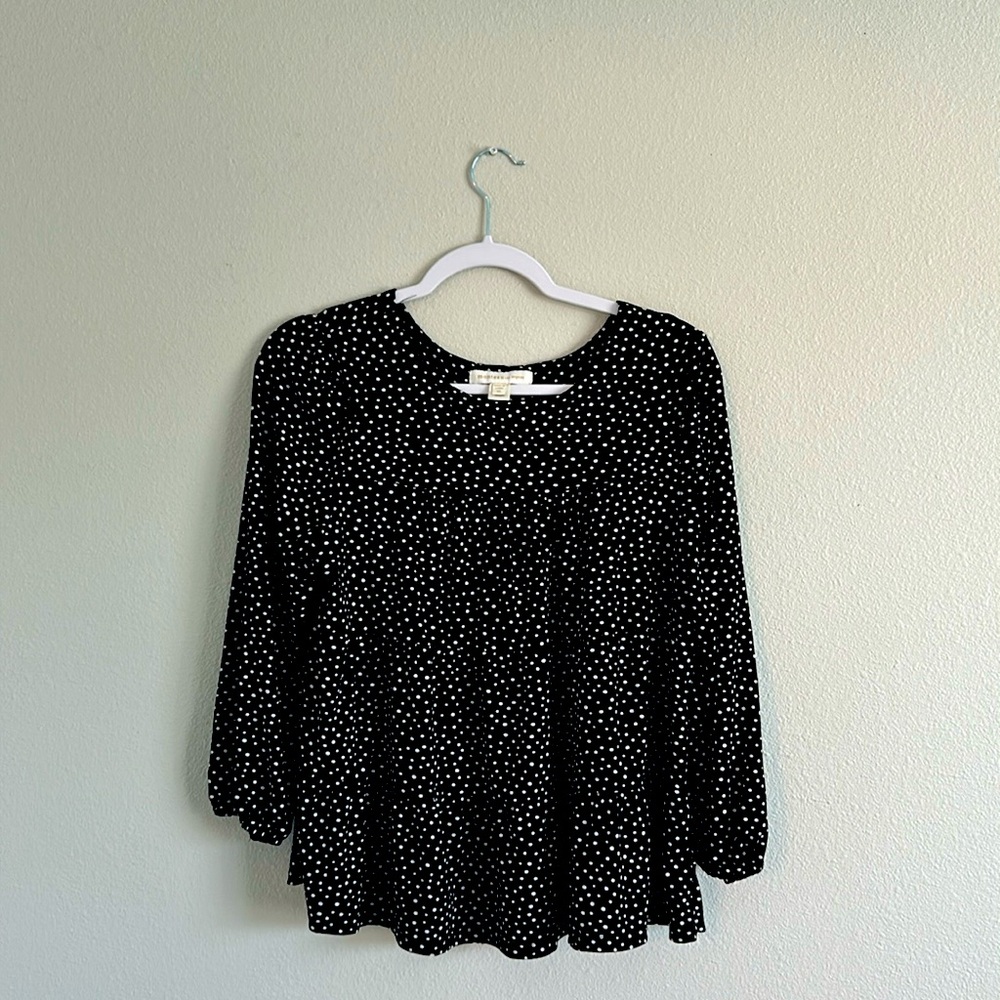 Beautiful black blouse with white pokadots